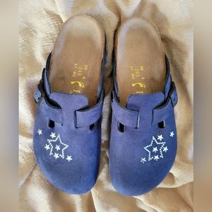 Vintage Birkenstock Papillio Navy Clogs with Silver Stars